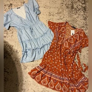 Two dress Ladies Large empire waist flutter sleeve bundle